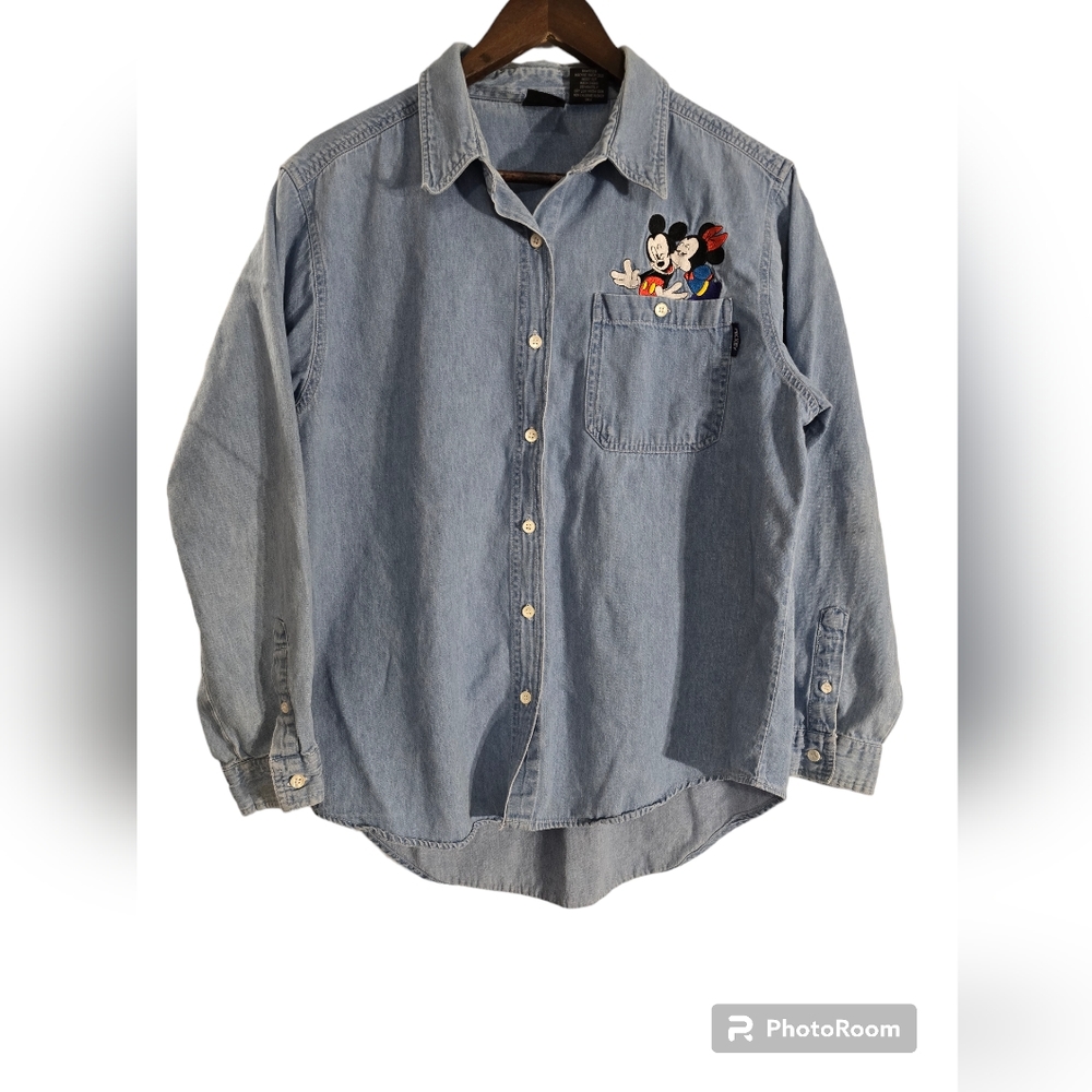Disney Vintage Embroidered Mickey & Minnie Denim Shirt